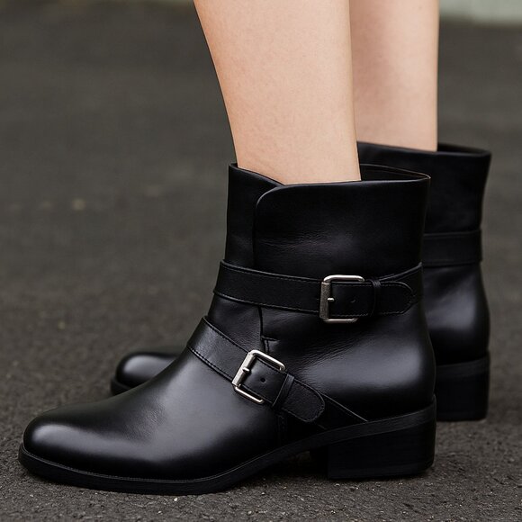 Nine West Buckle Leather Booties, Boots, Short Block Heel , Size 6 M - Picture 2 of 16